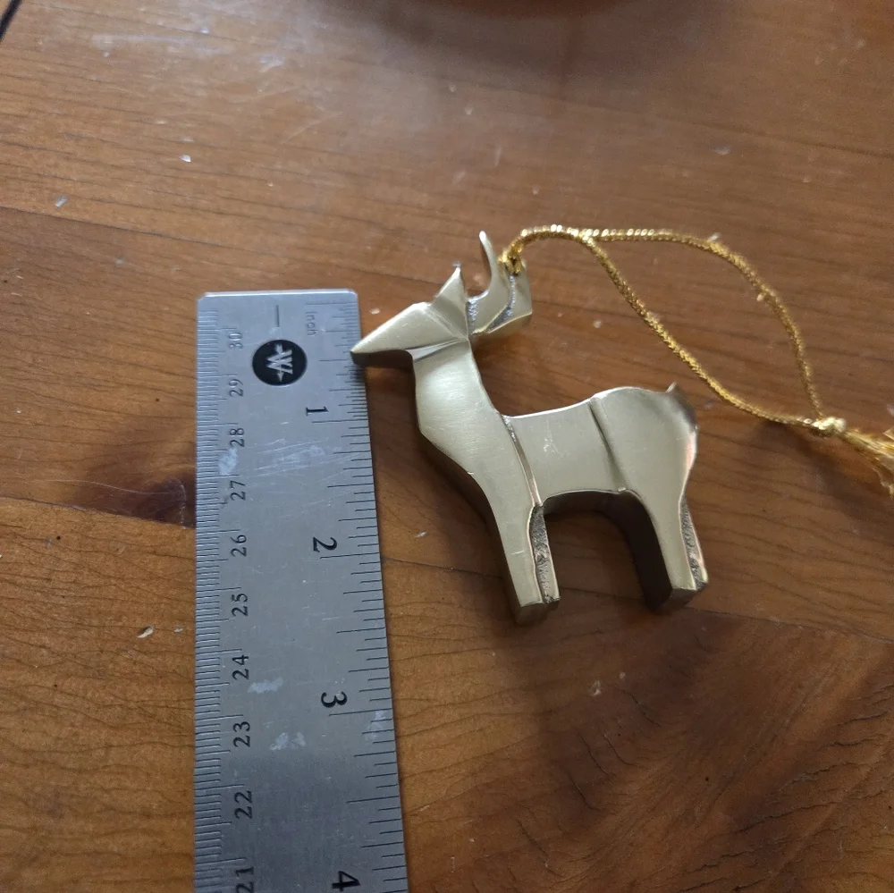 Contemporary Heavy Brass Or Gold Toned Metal Reindeer Ornament